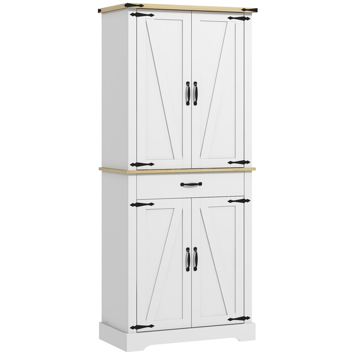Buffet haut 4 portes 3 étagères 6 étagères de porte tiroir - dim. 76L x 40l x 181H cm - blanc aspect bois