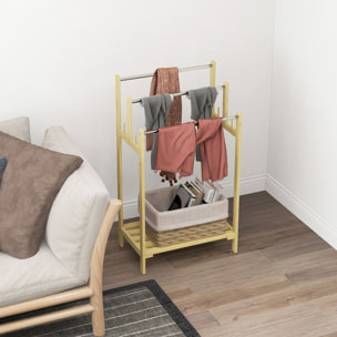 Toallero de Pie de Bambú, Toallero Escalera de Baño con 3 Barras de Acero Inoxidable, Estante Abierto, 4 Ganchos, Estilo Moderno, 50,5x31x90 cm, Natural