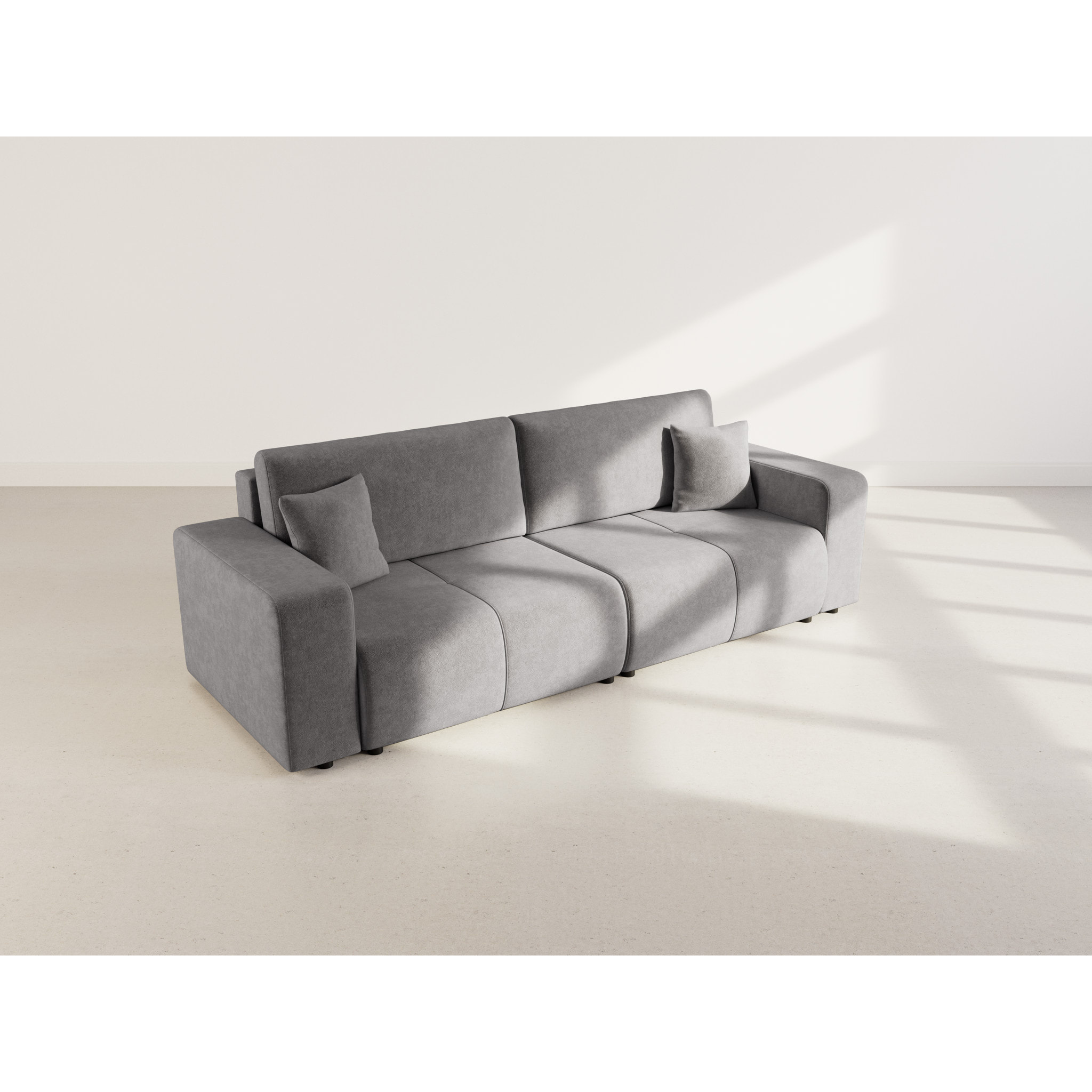 Nicole - Canapé droit 4 places convertible avec coffre en tissu - Gris