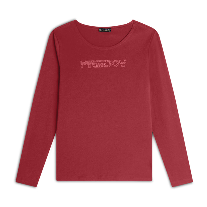 T-shirt donna regular fit manica lunga con logo floreale
