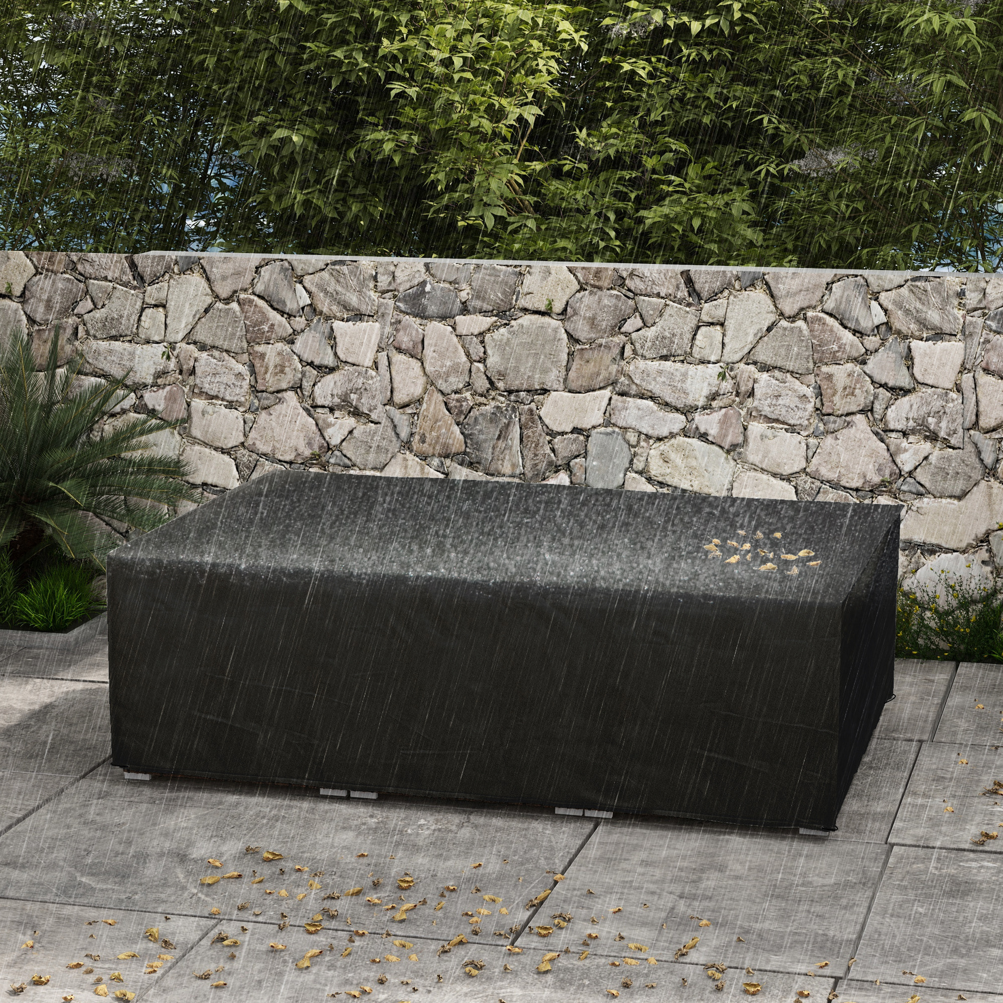 Housse de protection salon de jardin bâche etanche tissu oxford rectangulaire 222L x 155l x 67H cm noir