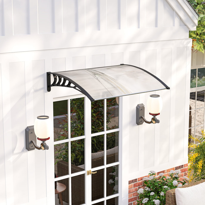Marquesinas Exterior para Puertas y Ventanas, 122x89 cm, Tejadillo de Protección contra Sol y Lluvia, con Cubierta de Policarbonato, Soporte de Aleación de Aluminio, Blanco