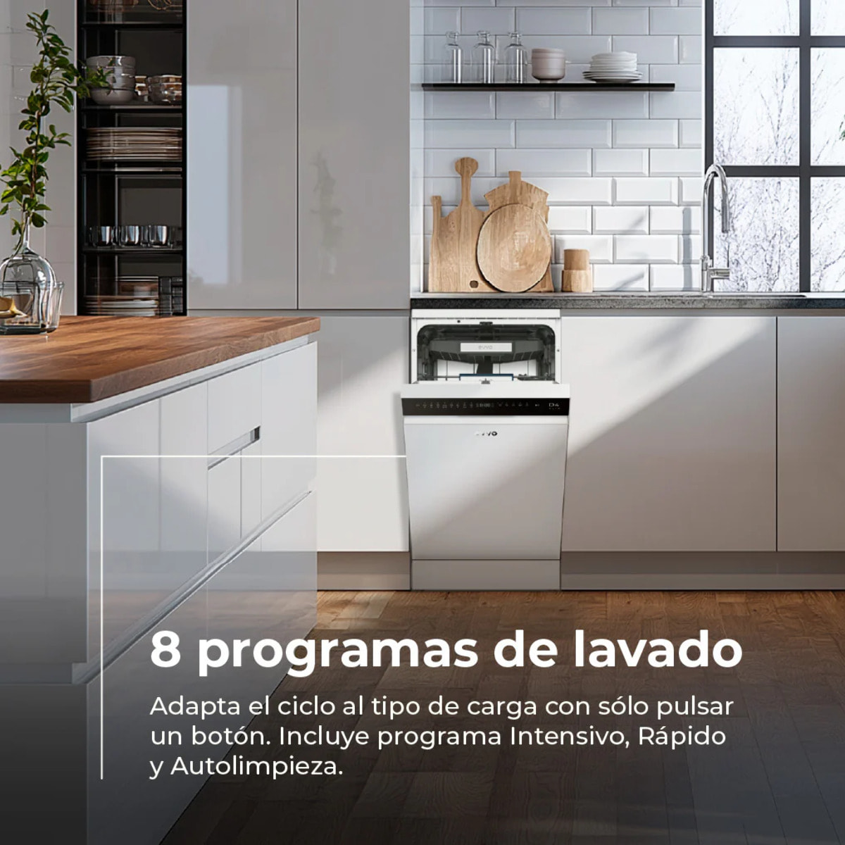 EVVO D4 Slim Lavavajillas 45cm Libre Instalación 11 Cubiertos 8 Programas Clase C