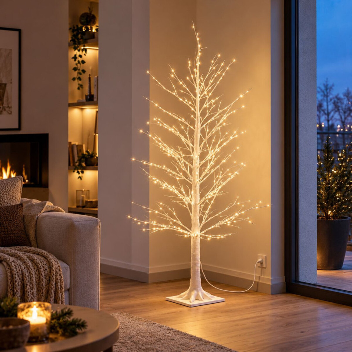 Albero luminoso decorativo con rami LED bianco caldo - Bianco