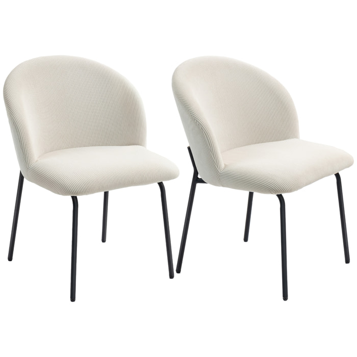 Lot de 2 chaises de salle à manger velours côtelé crème piètement acier noir