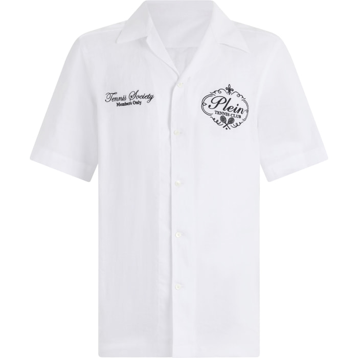 PHILIPP PLEIN Linen Bowling Shirt Tennis Club
