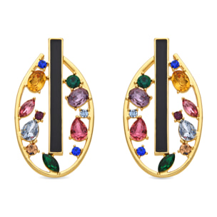 Pendientes con Circonita Multicolor acabado oro 18k