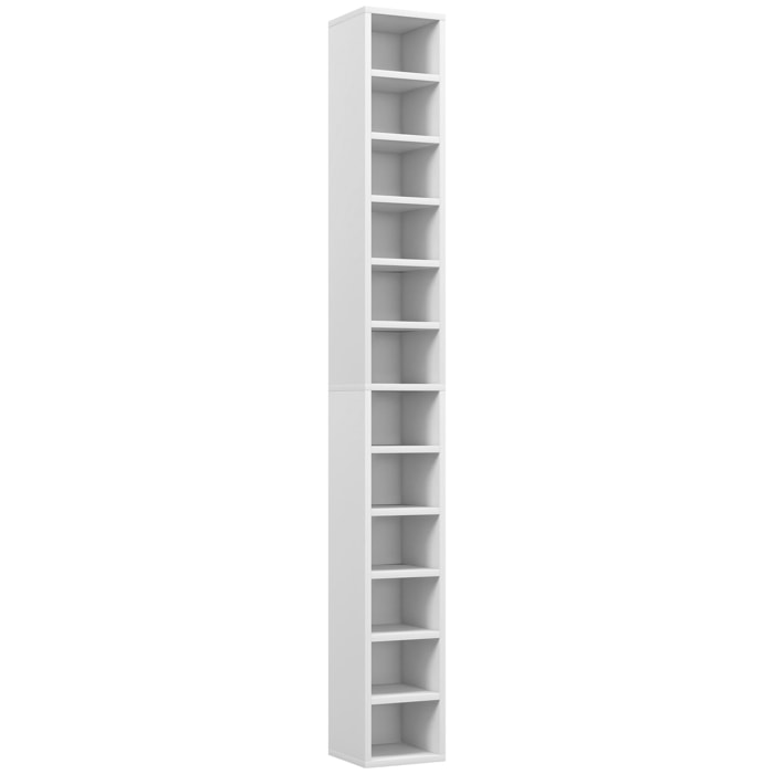 Étagère colonne armoire de rangement CD 12 compartiments 21L x 20l x 175H cm capacité max. 204 CD coloris blanc