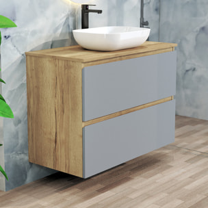 Conjunto de Baño Nia | Mueble Suspendido | 90 cm Azul | Dos Cajones | Lavabo Sobrepuesto | No incluye Espejo | Mueble Montado| Alday