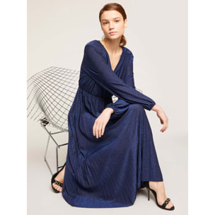 Motivi - Vestito midi in jersey lurex plissé - Blu