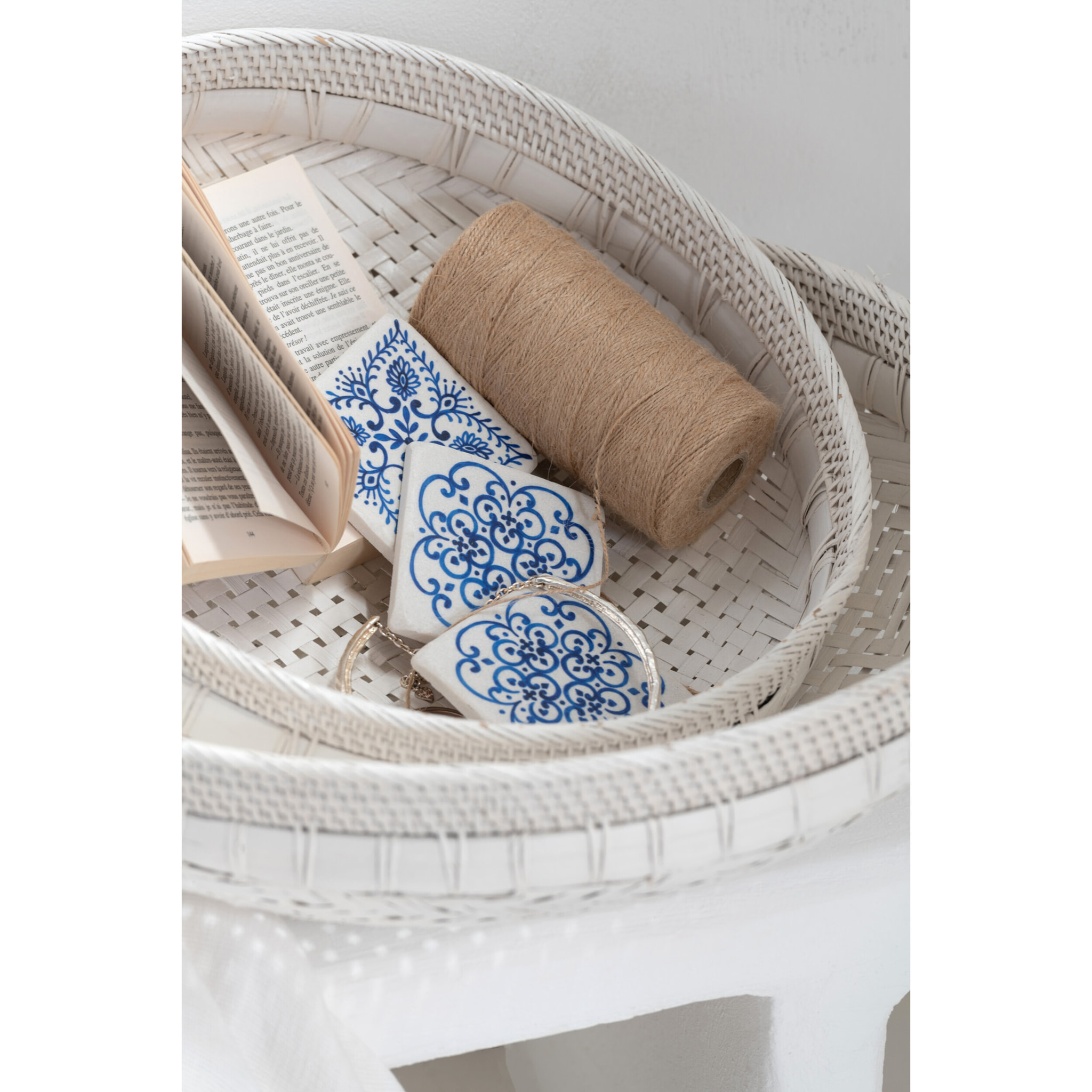 J-Line plat Rond - rotin - blanc - set de 2