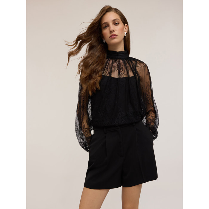 Motivi - Blusa de encaje con cuello alto - Negro