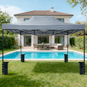Gazebo Professionale 3x4.5 M Richiudibile Automatico In Acciaio E Telo Oxford 1200D PVC Impermeabile Anti UV Struttura a Fisarmonica con Sacche Grigio