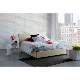 Letto matrimoniale Ariadni, Letto contenitore con rivestimento in tessuto, 100% Made in Italy, Apertura frontale, con materasso Cm 160x200 incluso, Beige