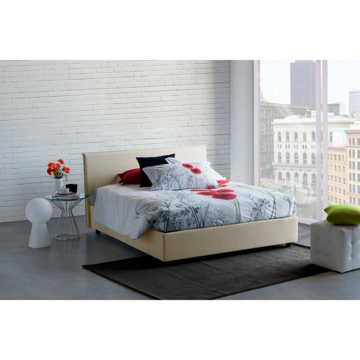 Letto matrimoniale Ariadni, Letto contenitore con rivestimento in tessuto, 100% Made in Italy, Apertura frontale, con materasso Cm 160x200 incluso, Beige