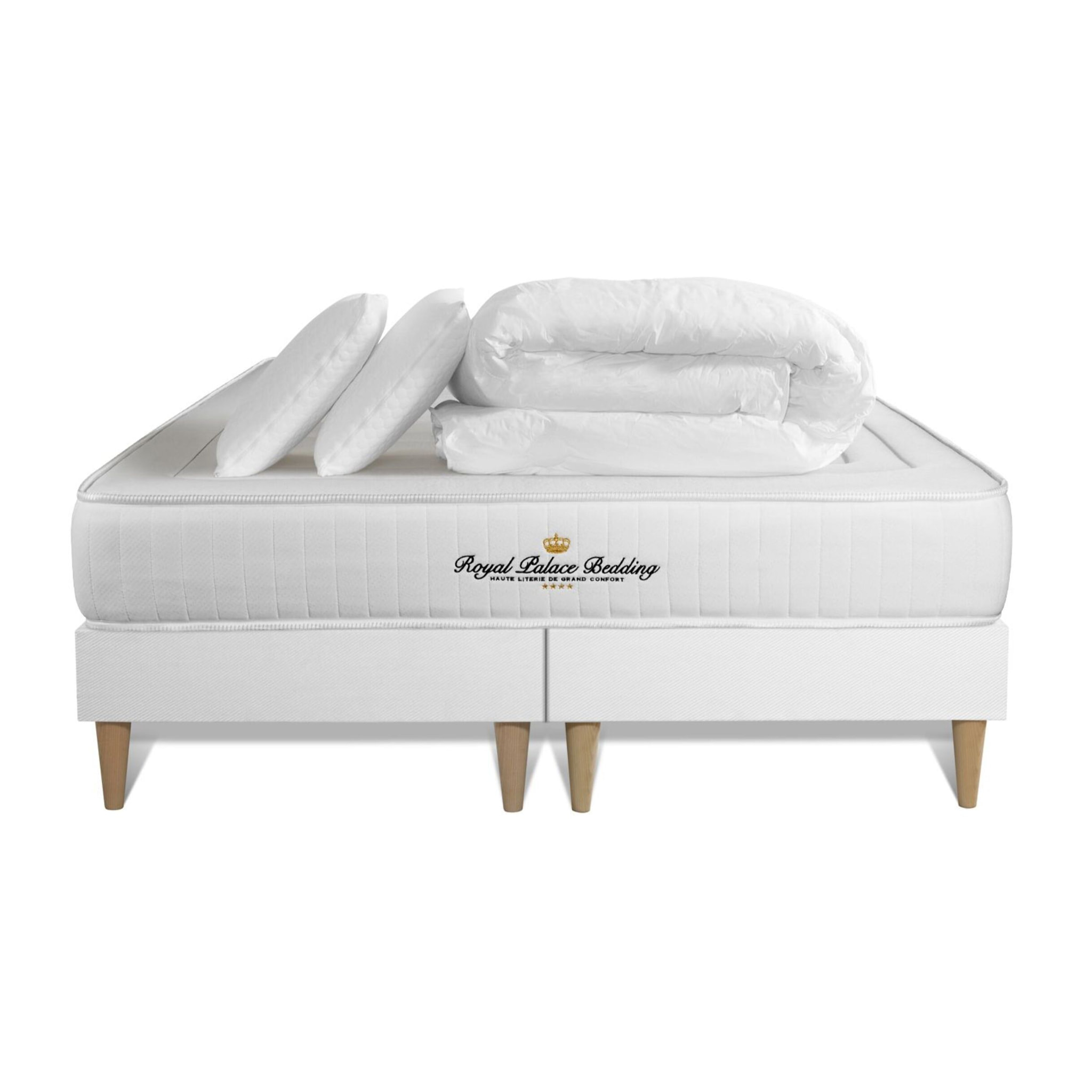 Matelas Ressorts ensachés et mémoire de forme 22cm d'épaisseur - 3 zones de confort - 1 Matelas à ressorts ensachés et mémoire de forme - Confort ferme - Sommier tapissier monobloc - Avec couette et oreillers - 2 places