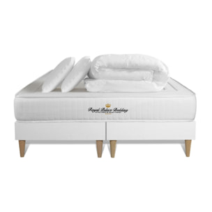 Matelas Ressorts ensachés et mémoire de forme 22cm d'épaisseur - 3 zones de confort - 1 Matelas à ressorts ensachés et mémoire de forme - Confort ferme - Sommier tapissier monobloc - Avec couette et oreillers - 2 places