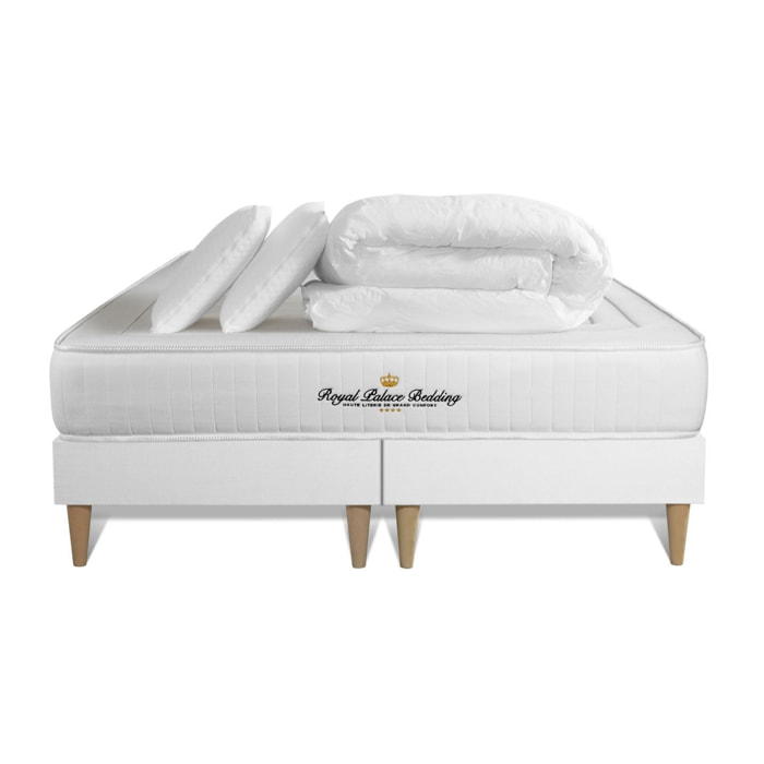 Matelas Ressorts ensachés et mémoire de forme 22cm d'épaisseur - 3 zones de confort - 1 Matelas à ressorts ensachés et mémoire de forme - Confort ferme - Sommier tapissier monobloc - Avec couette et oreillers - 2 places