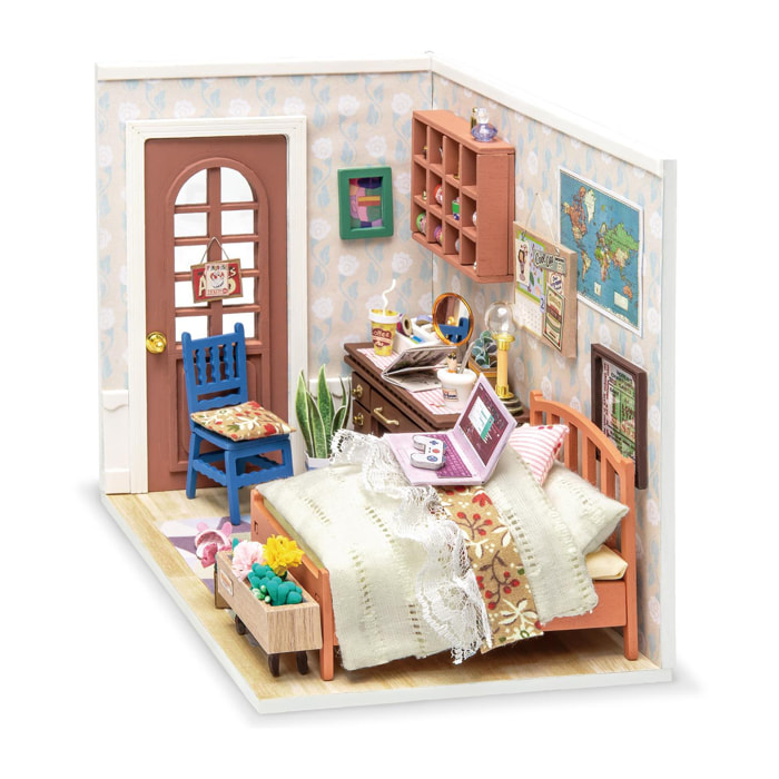 Camera da letto Anne. Modello di casa delle bambole in legno da dipingere e assemblare.