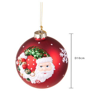 Sfera con Babbo Natale Fiocco Ne - Pezzi 4 - Colore Rosso - 10x10Hx10cm - Bianchi Dino