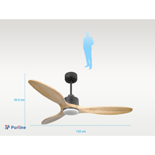 Ventilador de techo Reversible Termostato Dimable Wifi Motor DC Techos Inclinados Mando a Distancia Luz tres tonos Hypersilence Memoria SalamisD132C03LED65260 PURLINE