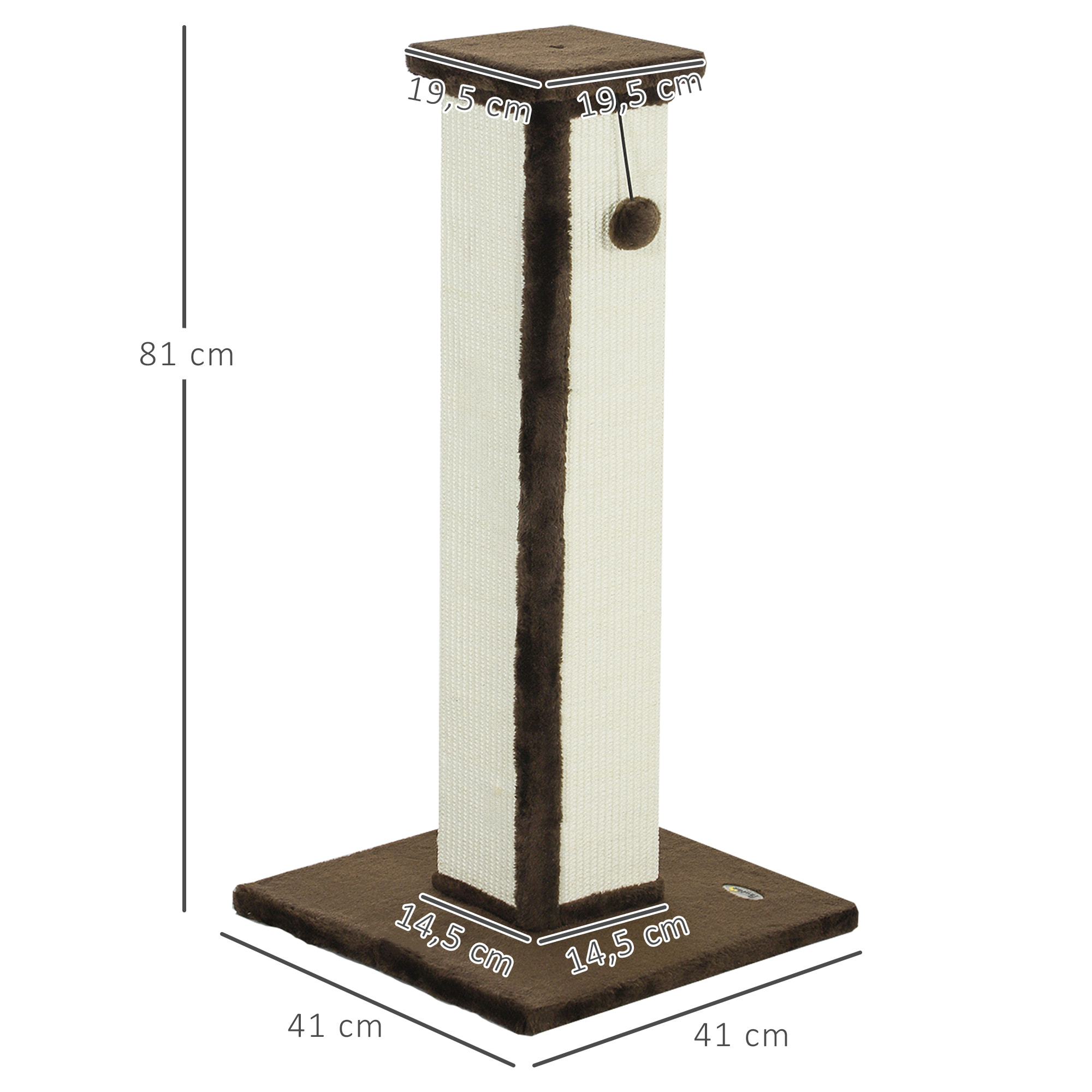 Griffoir tour pour chat H.81 cm - poteau à griffer avec jeu balle suspendue - peluche gris sisal naturel