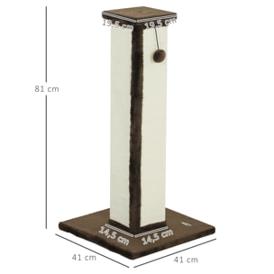 Griffoir tour pour chat H.81 cm - poteau à griffer avec jeu balle suspendue - peluche gris sisal naturel