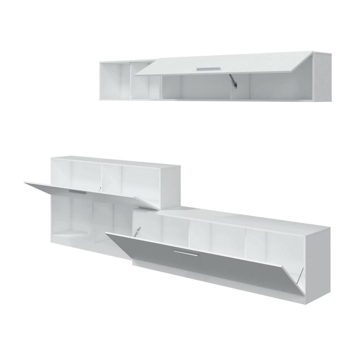 Parete attrezzata Vobarno, Set da soggiorno moderno, Mobile salotto multiuso, 260x41h222 cm, Bianco