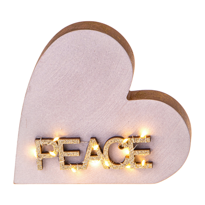 Cuore con Led e Scritta Peace - Pezzi 1 - Colore Crema - 15x17Hx3,5cm - Bianchi Dino