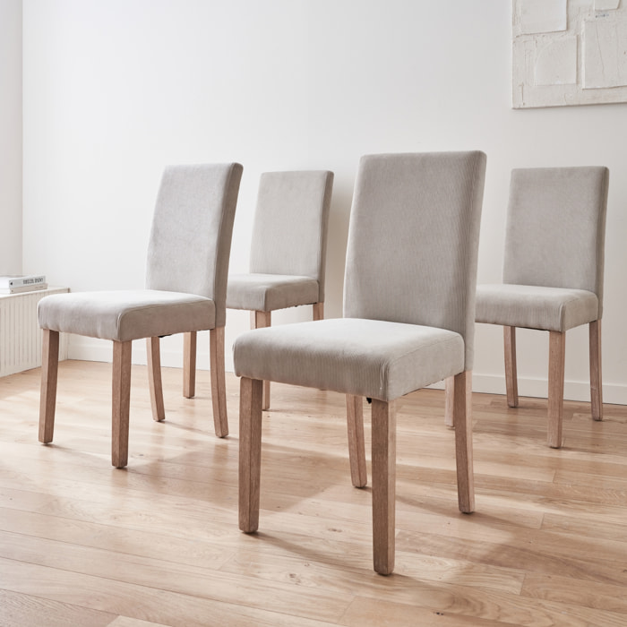Chaise bois d'hévéa cérusé et velours côtelé (lot de 4) RITA