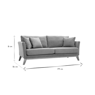 Canapé scandinave déhoussable 3 places en tissu effet velours texturé terracotta et bois clair OSLO
