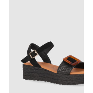 Sandalias de Serraje - Negro - Tacón: 5 cm