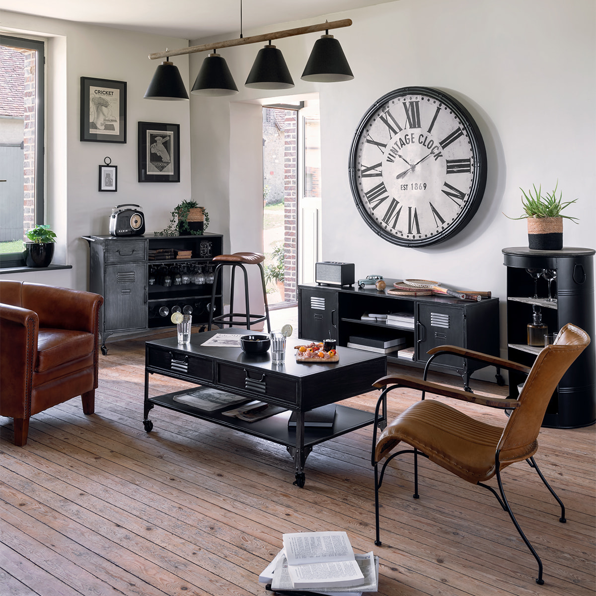 Table d'appoint "Diego" - noir - métal & bois D50 cm