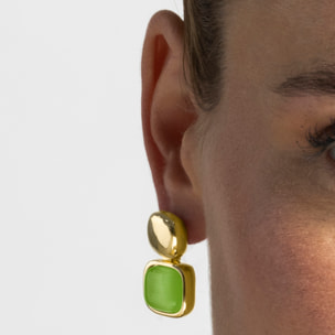 Pendientes con Ojo de Gato Verde acabado oro 18k