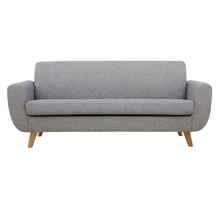 Canapé scandinave 3 places en tissu gris clair et bois clair PURE