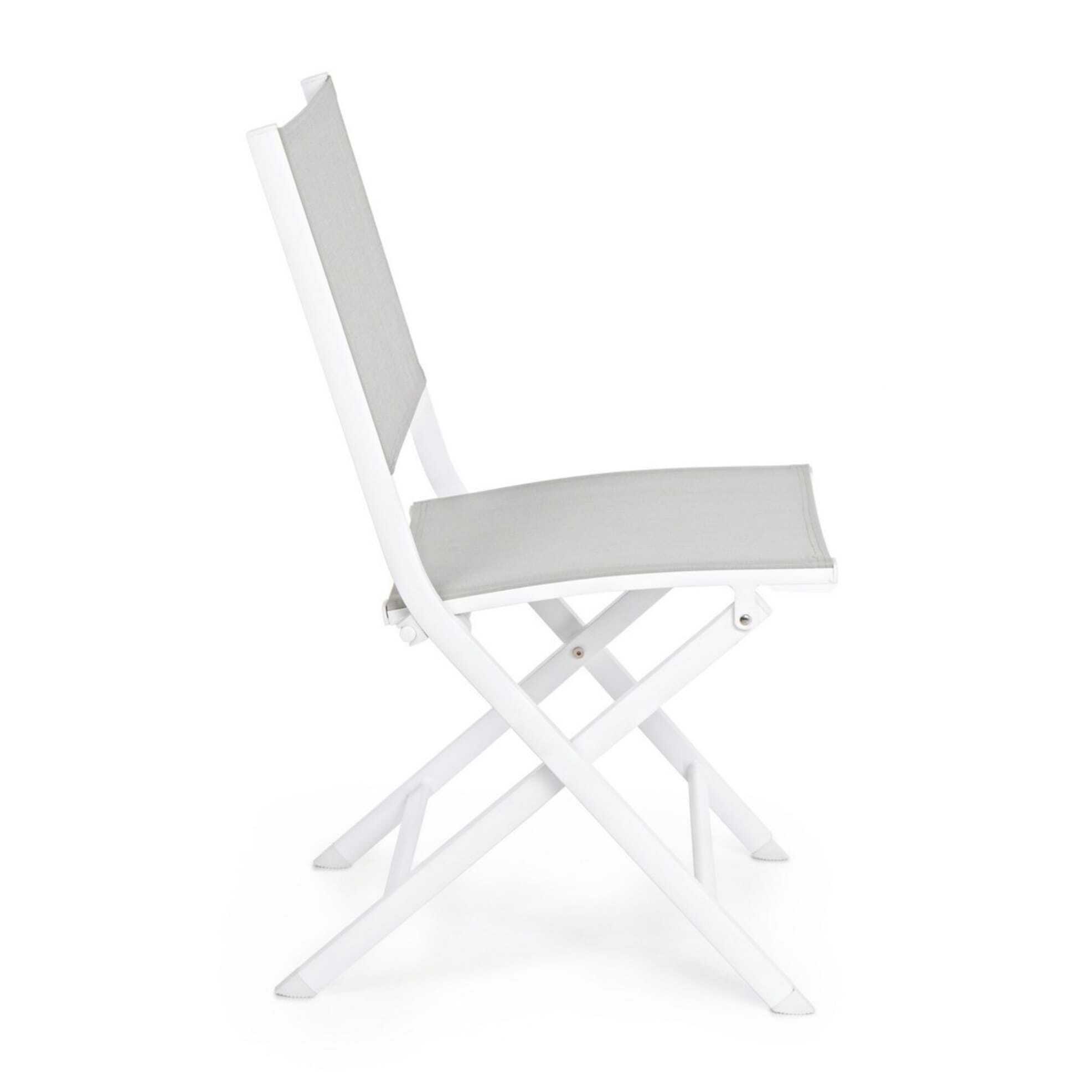 Set 4 sedie da giardino SINTRA in textilene grigio chiaro e struttura in alluminio bianco