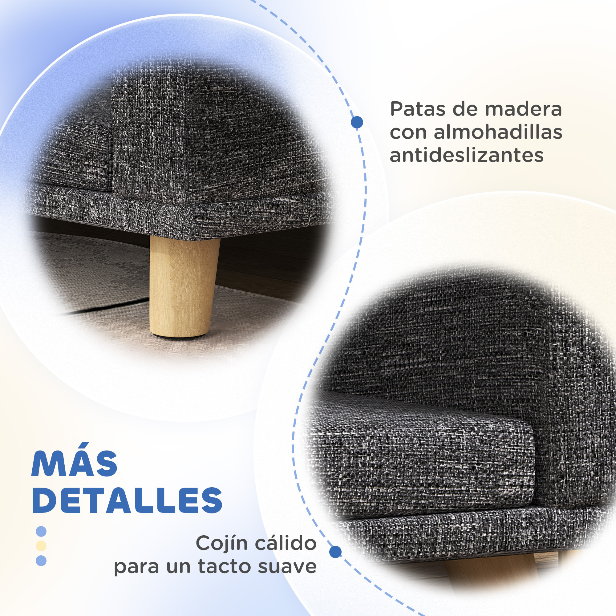 Sofá para Perros Grandes, 98x67x25 cm, Cama Elevada para Perros Tapizada con Cojín Lavable y Patas de Madera de Pino, Carga 40 kg, Gris Oscuro