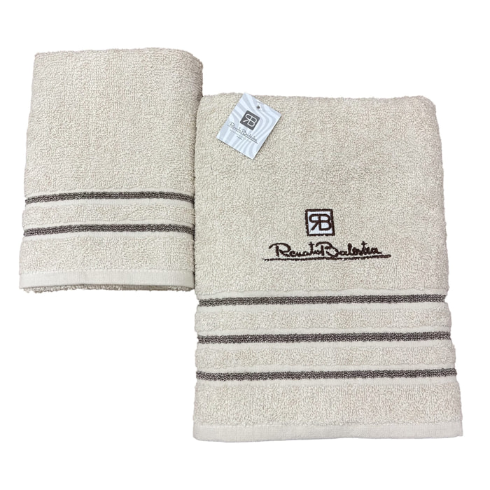 Renato Balestra 1 Set di 2 Asciugamani da bagno (1 viso e 1 bidet) Panna