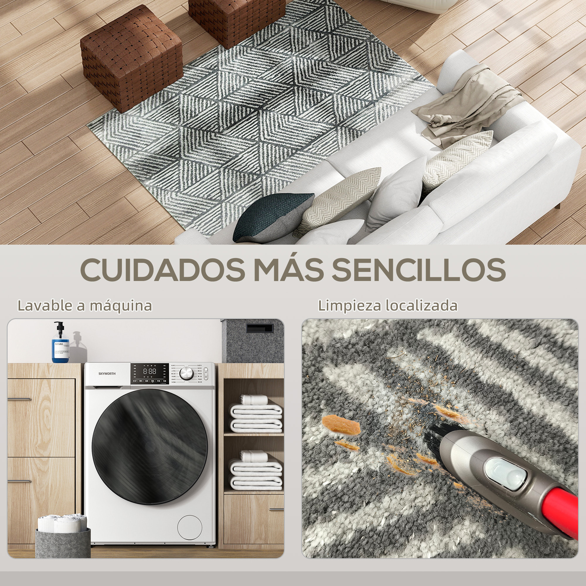 Alfombra Salón 170x120 cm Alfombra Lavable en Lavadora Pelo Corto Elementos a Líneas Tapete para Sala de Estar Dormitorio Comedor Gris Oscuro