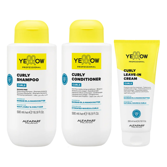 ALFAPARF Yellow Kit Curls Shampoo 500ml + Conditioner 500ml +  Leve In Cream 200ml