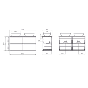 ENSEMBLE DE SALLE DE BAIN NIA | MEUBLE SUSPENDU | 120 CM VERT | QUATRE TIROIRS |LAVABO SUR PLAN | MIROIR NON INCLUS | MEUBLE MONTÉ | ALDAY