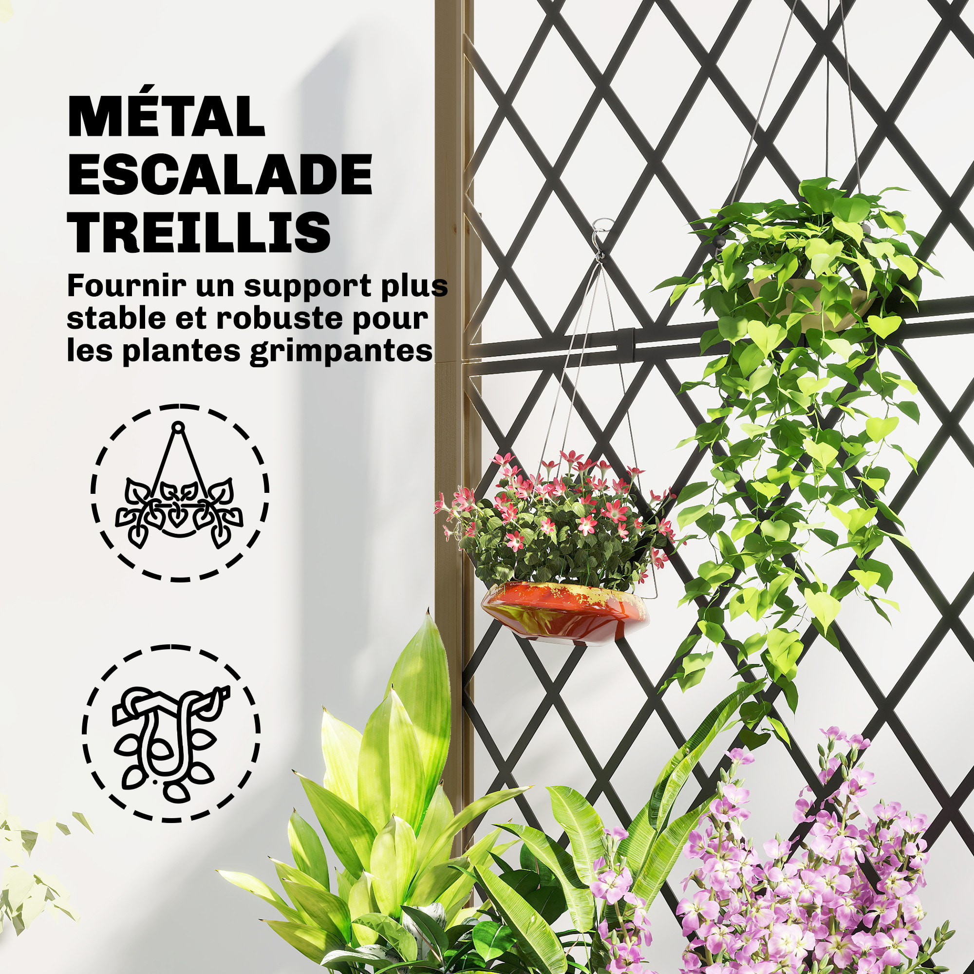 Jardinière mobile treillis haut acier noir bois traité carbonisation