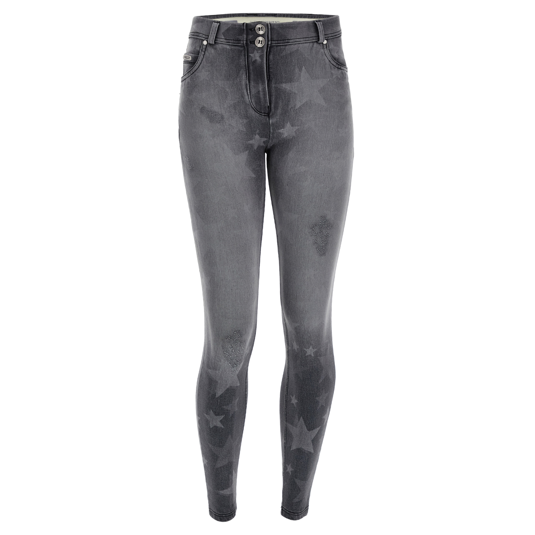 Jeans WR.UP® in navetta stampa stelle e dettagli distressed