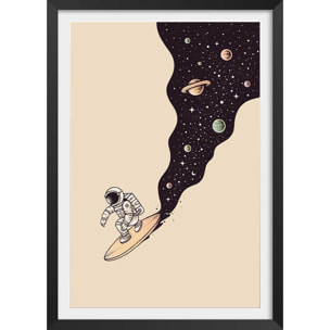 Affiche enfant longboard en cosmos  Affiche + cadre en bois - Noir