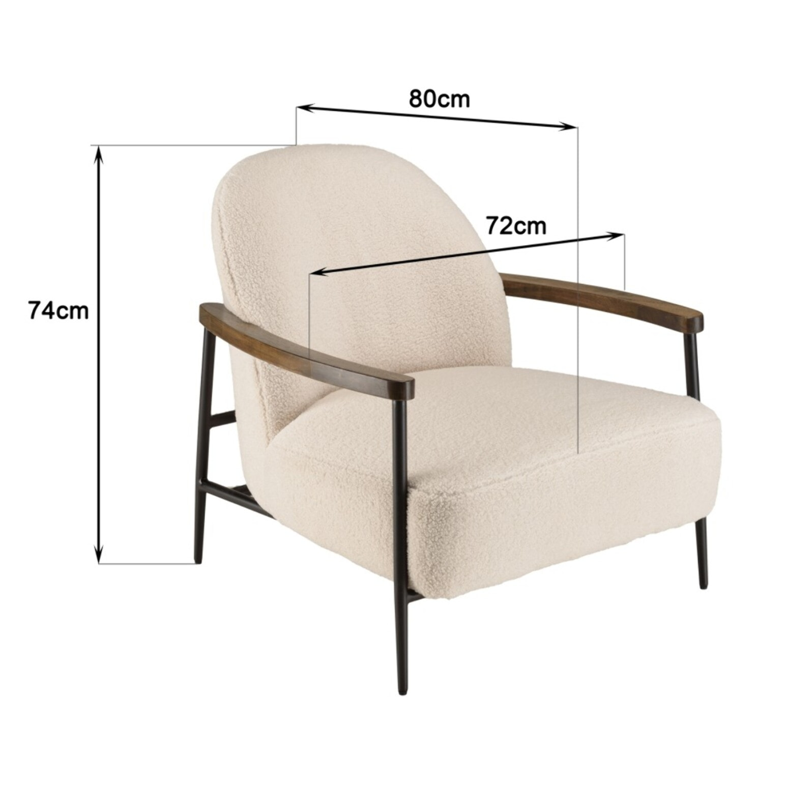 GASTON - Fauteuil tissu bouclette écru structure métallique