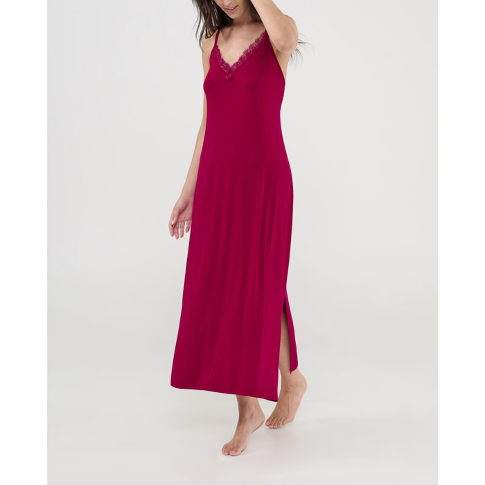 Camison mujer maxi largo modal liso tirante fino con reguladores y cuello pico
