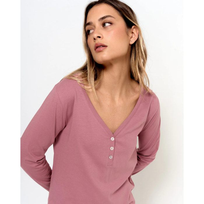 Pijama largo de algodón con escote pico mia rosa