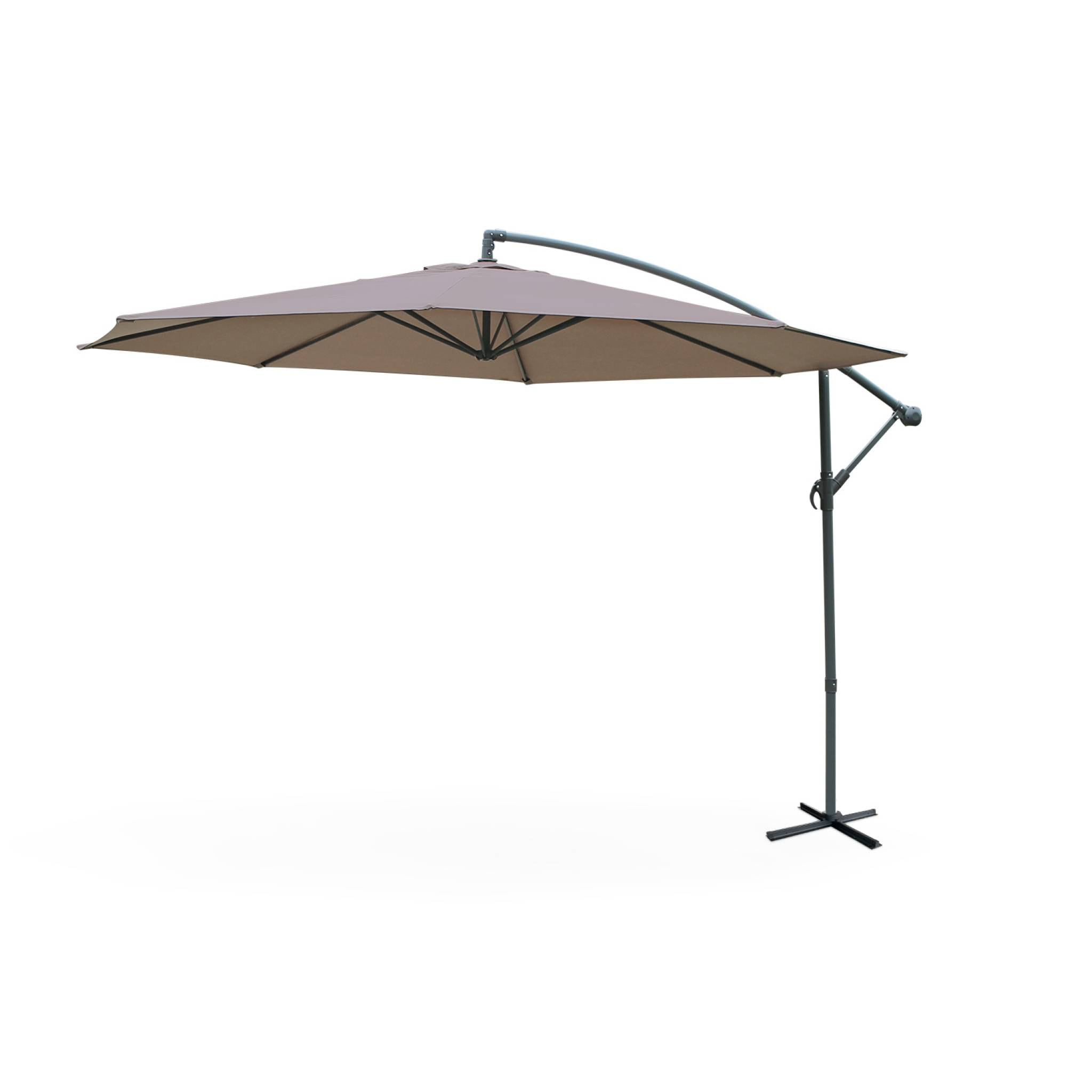 Parasol déporté Ø350cm - Hardelot - Coloris Taupe. structure anthracite. manivelle anti-retour.