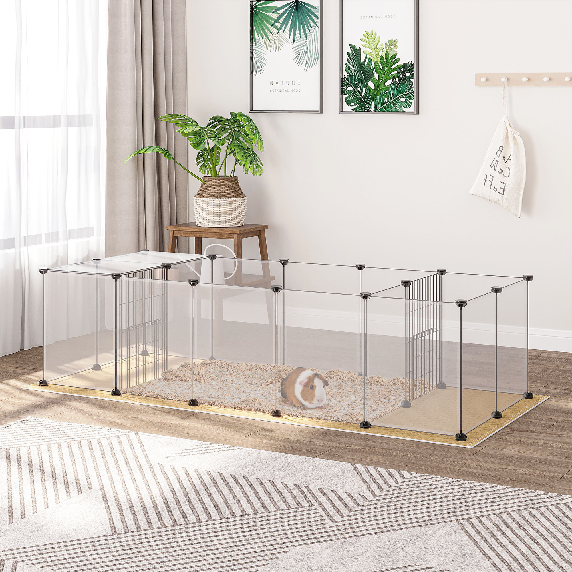 Valla para Mascotas DIY con Alfombrilla Parque para Animales Pequeños con 20 Paneles de Resina Jaula Modular para Cobayas Conejos Chinchillas 175x70x45 cm Blanco