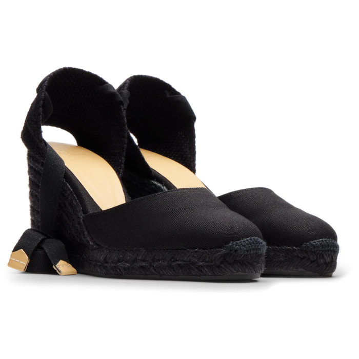 Alpargatas de cuña de mujer Carina en algodón orgánico, cierre mediante lazada